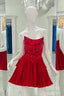 Red Strapless Mirror Cut Sequins Top A Line Homecoming Dresses