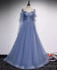 Blue Tulle Sweetheart Long Prom Dress, Blue Tulle Prom Dresses