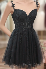 Black Short Sweetheart Tulle Homecoming Dresses, Black Short Prom Dresses Party Dresses