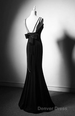 Black Straps Velvet Low Back Long Formal Dresses, Black Velvet Evening Dresses Prom Dresses