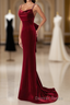 Wine Red Velvet Low Back Straps Long Prom Dress, Wine Red Wedding Prom Dresses