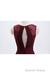 Burgundy Chiffon A-line Pleated Long Bridesmaid Dresses