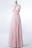 Blush Pink V Neck Lace Up A Line Bridesmaid Dresses