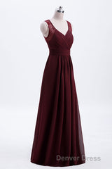 Burgundy Chiffon A-line Pleated Long Bridesmaid Dresses