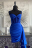 Royal Blue Satin Sheath Cascading Ruffle Homecoming Dresses