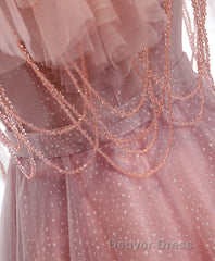Pink Sweetheart Tulle Long Prom Dresses, Pink Tulle Formal Dresses, 1