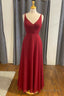 Simple Red Chiffon V Neck A Line Prom Dresses