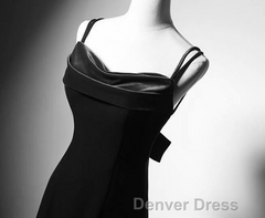 Black Straps Velvet Low Back Long Formal Dresses, Black Velvet Evening Dresses Prom Dresses