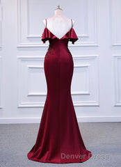 Wine Red Mermaid Sweetheart Straps Long Formal Dresses, Wine Red Prom Dresses