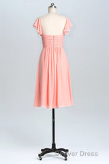 Flutter Sleeves Coral Pleated A-line Short Party Dresses