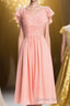 Flutter Sleeves Coral Pleated A Line Short Prom Dresses