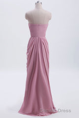 Strapless Blush Pink Draped High Waist Long Bridesmaid Dresses