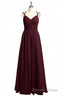 Burgundy Chiffon Spaghetti Straps A-line Long Bridesmaid Dresses