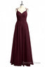 Burgundy Chiffon Spaghetti Straps A Line Long Bridesmaid Dresses