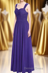 Purple Sweetheart Banded Waist Long Bridesmaid Dresses