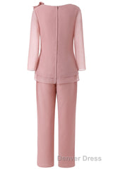 Pink Ruffles 3/4 Sleeves Mother of the Bride Pant Suits
