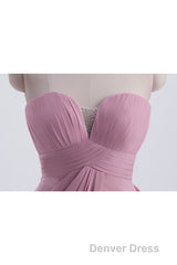 Strapless Blush Pink Draped High Waist Long Bridesmaid Dresses