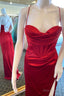 Wine Red Cowl Neck Lace Up Back Long Prom Dresses with Slit
