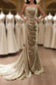 Gold Sequins Mermaid Scoop Long Evening Dresses, Gold Long Prom Dresses Party Dresses
