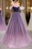 Simple Sweetheart Tulle Purple Long Prom Dresses, Bridesmaid Dresses