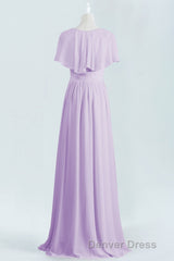 Lavender Faux Wrap Ruffles Long Bridesmaid Dresses