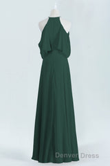 Hunter Green Chiffon A-line Long Bridesmaid Dresses with Cold Sleeves
