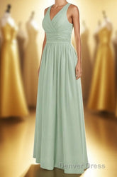 Sage Green V-Neck Backless A-Line Bridesmaid Dresses