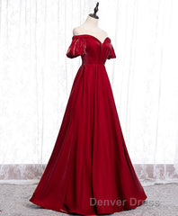 Simple Sweetheart Burgundy Satin Long Prom Dresses, Burgundy Evening Dresses