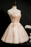 Champagne Beaded Strapless Lace Up Short Homecoming Dresses