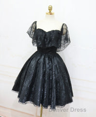 Black Sweetheart Tulle Short Lace Prom Dresses, Lace Homecoming Dresses