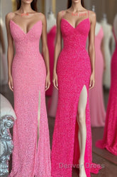 Flattering Mermaid Hot Pink Long Party Dresses