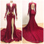 2026 Sheath Long Sleeves Burgundy and Gold Appliques Side Slit Deep V Neck African American Backless Prom Dresses