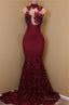 2026 New Arrival Mermaid Burgundy High Neck Rose Ruffles Sleeveless Long African American Prom Dresses