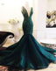 2026 Unique Dark Green Sequins Beaded V Neck Sleeveless Tulle Mermaid Trumpet Prom Dresses