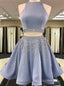 2026 A Line Jewel Neck Sleeveless Cut Out Back Beading Two Piece Cut Short Mini Homecoming Dresses