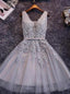 Tulle Sash Ribbon Belt Applique Beading V Neck Lace Up Sleeveless Homecoming Dresses