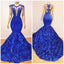 2026 Mermaid Royal Blue Open Front Rose Lace Prom Dresses
