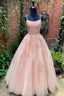 2026 New Arrival Tulle Blush Pink With Appliques Lace Up Prom Dresses