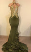 2026 New Arrival Mermaid High Neck Beaded Green Ruch Backless Prom Dresses