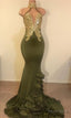 2025 New Arrival Mermaid High Neck Beaded Green Ruch Backless Prom Dresses