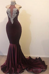 2025 New Arrival High Neck Grape Beaded Mermaid Prom Dresses