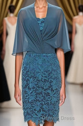 Fake Two-Piece Teal Blue Lace Bodycon Mother of the Bride Dresses