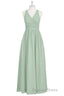 Sage Green V-Neck Backless A-Line Bridesmaid Dresses