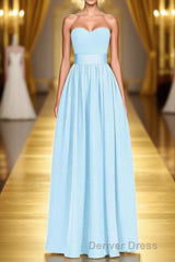 Light Blue Sweetheart A-Line Bridesmaid Dresses with Slit