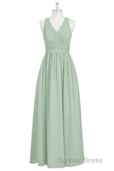 Sage Green V-Neck Backless A-Line Bridesmaid Dresses