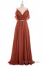 Rust Orange Chiffon Cold-Shoulder Long Bridesmaid Dresses