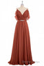 Rust Orange Chiffon Cold Shoulder Long Bridesmaid Dresses