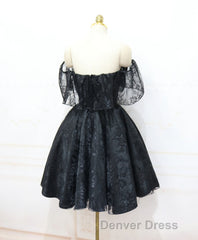 Black Sweetheart Tulle Short Lace Prom Dresses, Lace Homecoming Dresses