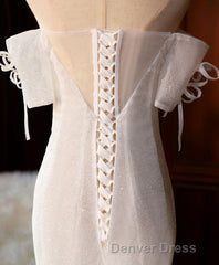 White Sequin Mermaid Long Prom Dresses, White Wedding Dresses