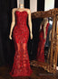 2026 Red Sheath Sweetheart Strapless Floor Length Tulle Lace Prom Dresses